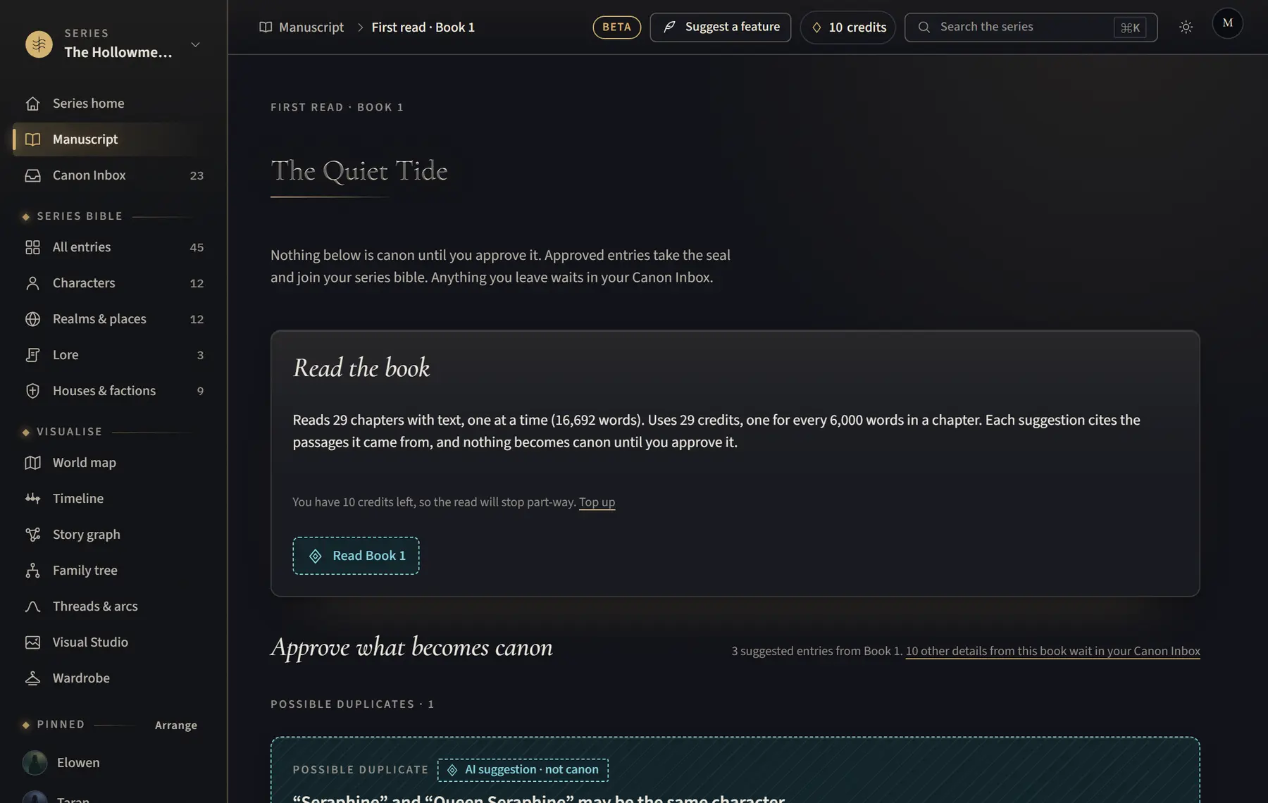 The whole-book read, with the chapters it will read and what it costs