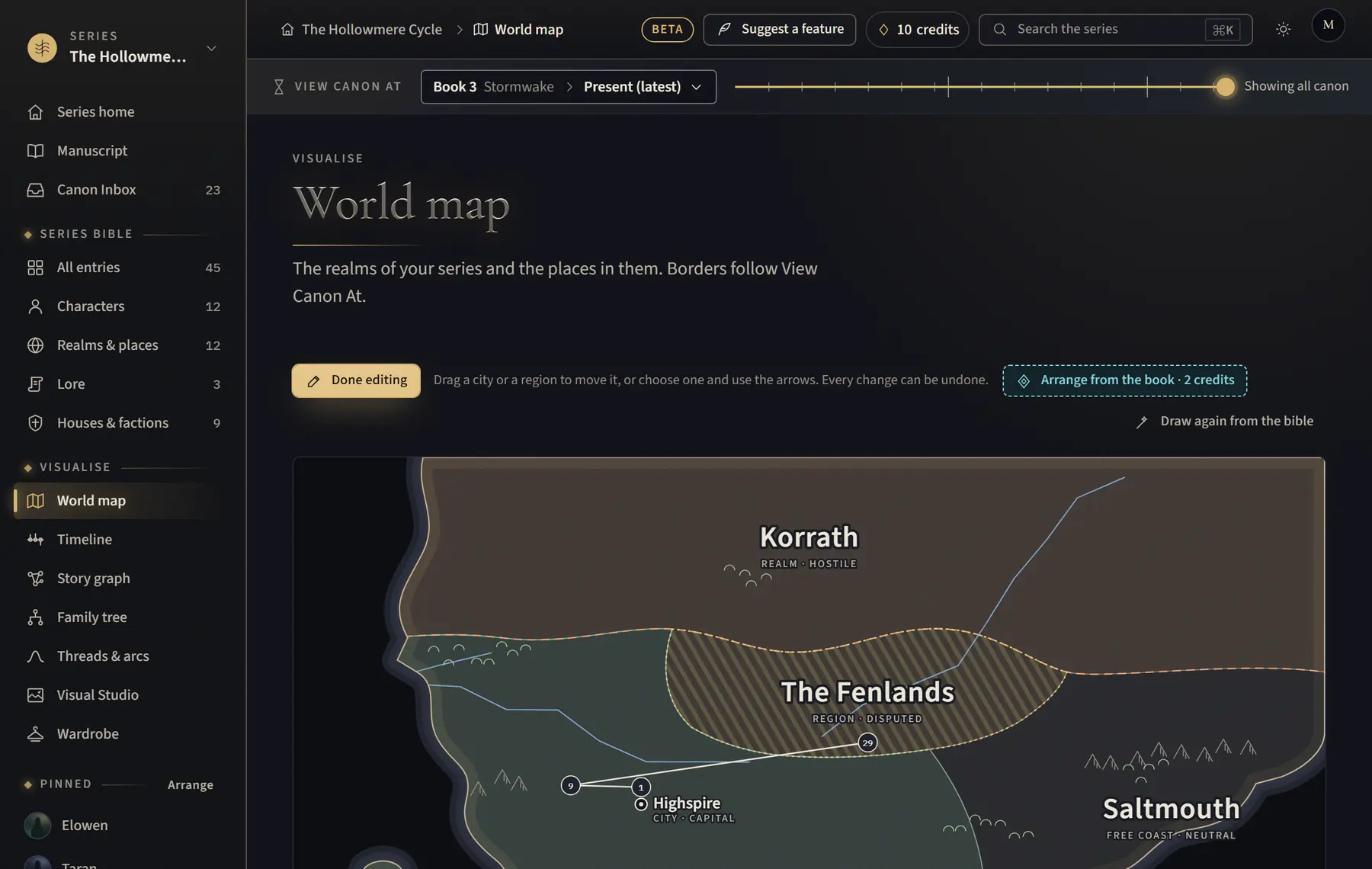 The map in Edit map, with Arrange from the book